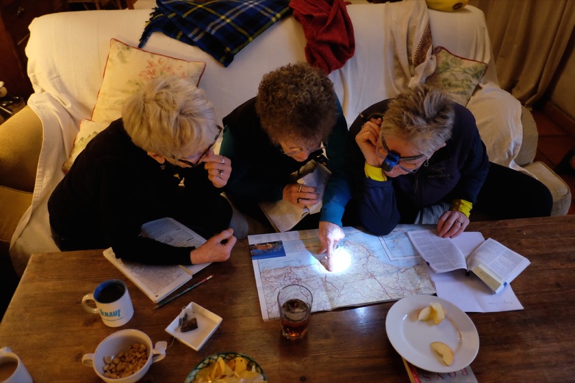 Jane, Suellen, and Joan, planning in the house we rented outside Granada.