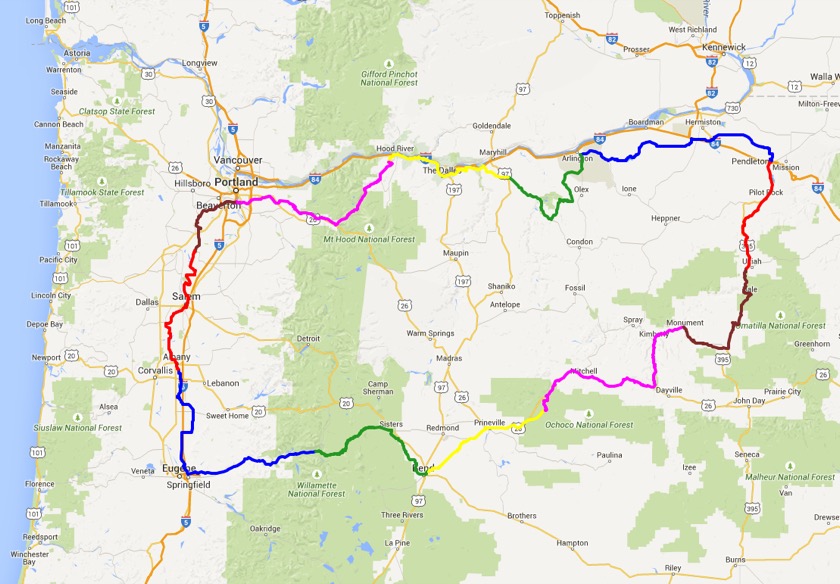 A rough map of the route I plan to ride this summer.