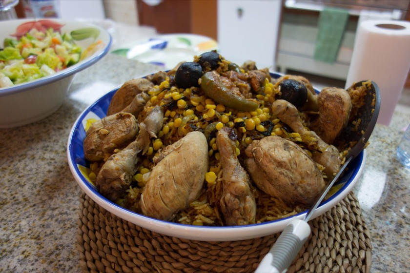 We ate kabsa, a traditional Arabian dish, at the home of a Saudi friend.