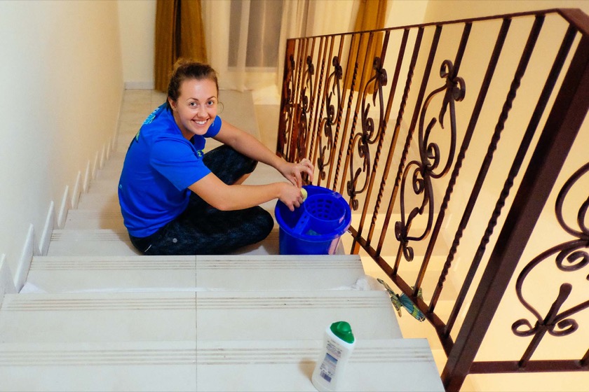 Bethany spent the better part of a day helping us scrub our floors. Thanks Bethany.