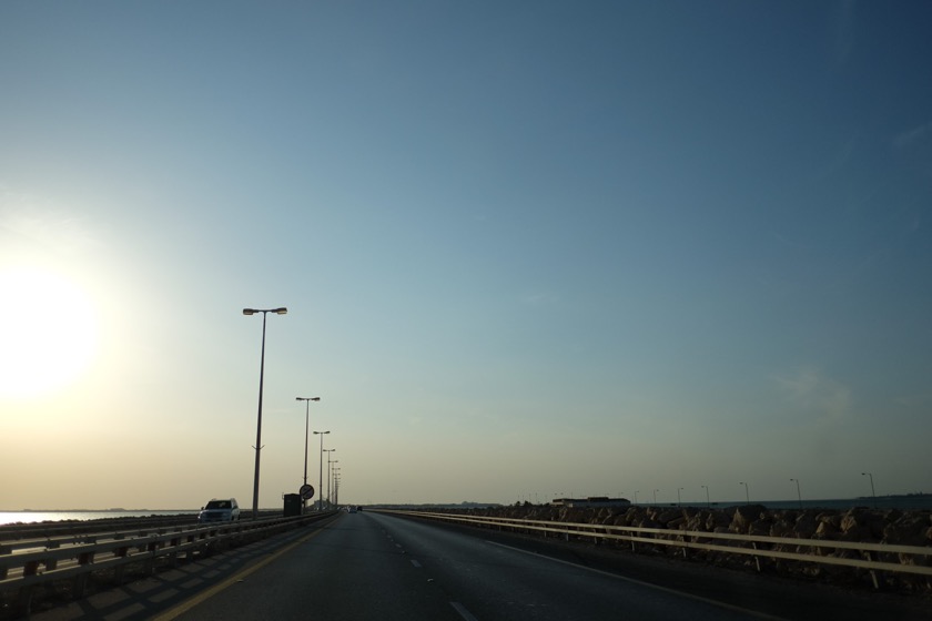 The "bridge" connecting Saudi Arabia to Bahrain is 22 kilometers long, but most of it is just a road built on sand that's been poured into the water.