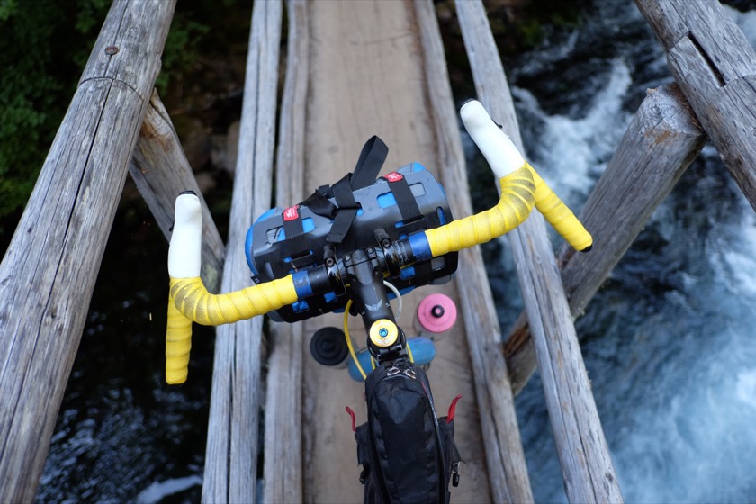 My cockpit crossing one of the McKenzie River Trail's many narrow bridges.