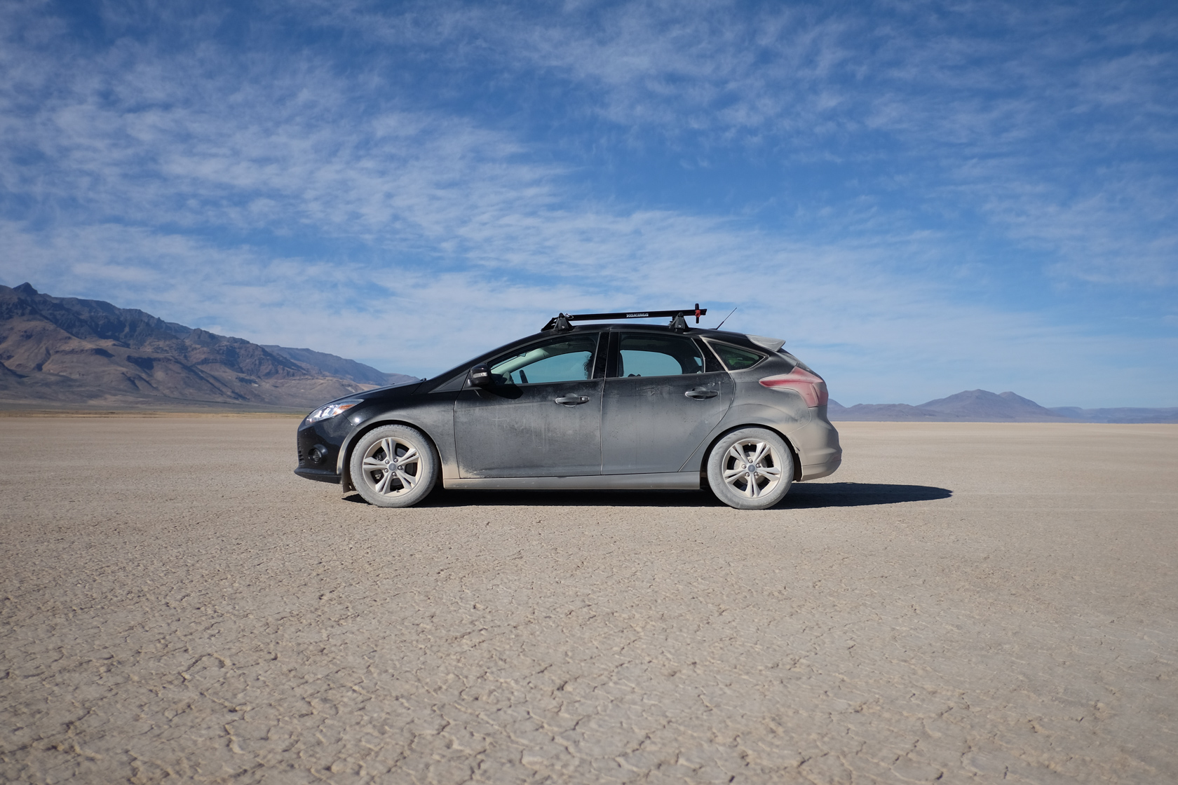 After a hundred plus miles on gravel roads and driving all over the playa, the car was *dirty*. I think it'll carry memories of this trip (in the form of dust) for as long as we own it.