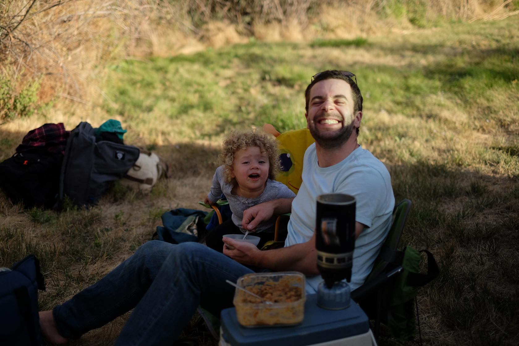 The campground was full when we arrived. Faced with the prospect of camping in a nearby field or driving half an hour to another campground, we decided to just camp in a grassy area near the campground entrance. All the old birders and fly fishers looked at us funny, but there was no camp host to shoo us along. Problem solved.