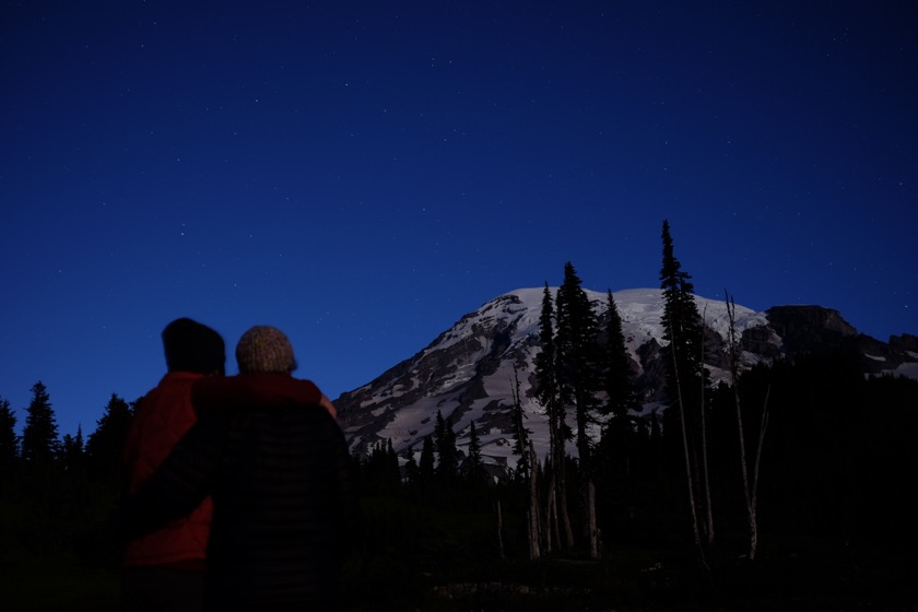 looking up at mt rainier