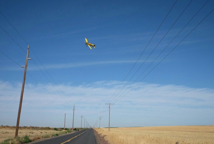 I'd never seen a crop duster in action. Pretty impressive to see them flying so close to the ground, especially over a hilly field.